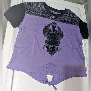 NWT, Disney's Marvel, Wakanda Forever, black/purple, front tie shirt-kids size 7